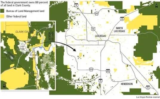 Mapa de los terrenos controlados por el gobierno federal en el valle de Las Vegas.