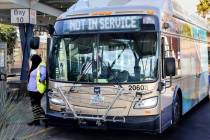 Un conductor de autobús de la RTC se toma un descanso en el Bonneville Transit Center, en el c ...