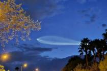 El cohete Falcon 9 de SpaceX podría verse sobre Las Vegas, el lunes 18 de marzo de 2024. (D. S ...