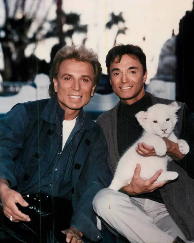 Siegfried y Roy con un cachorro de tigre. (Archivo Review-Journal)