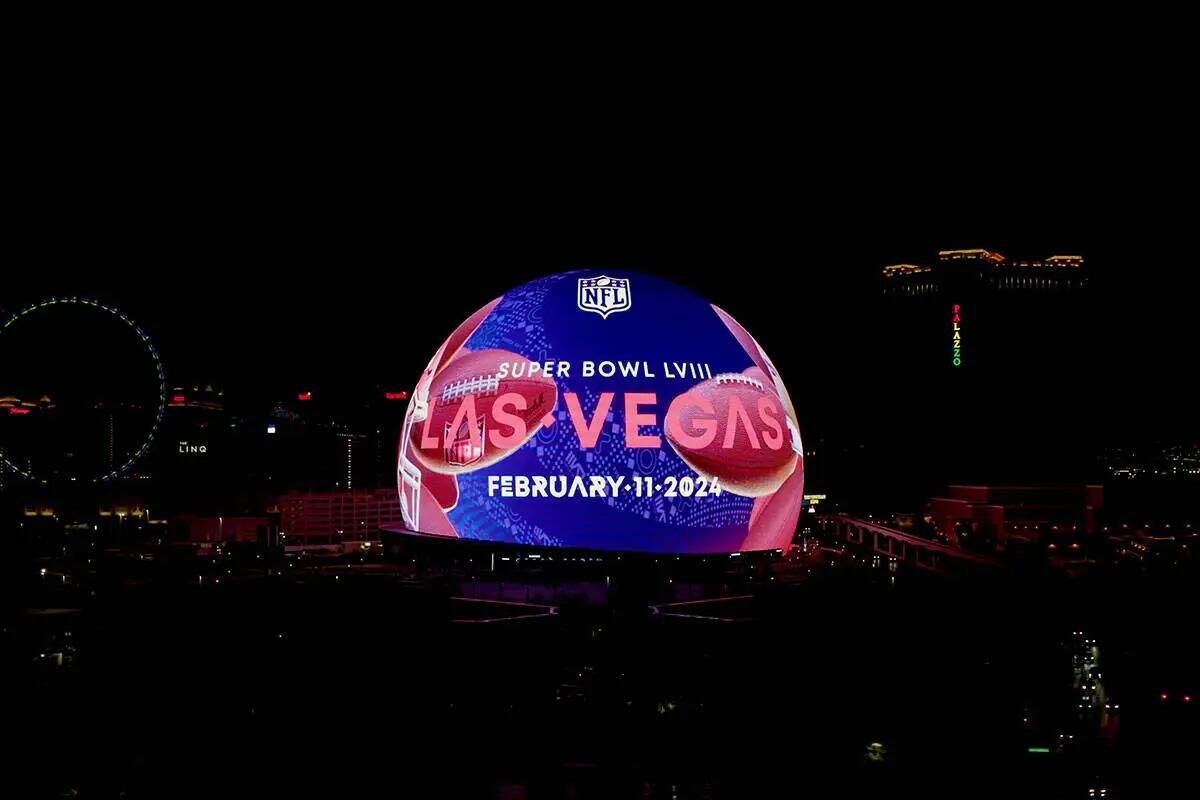 Una imagen de la programación de la semana del Super Bowl en la Sphere. (Sphere Entertainment)