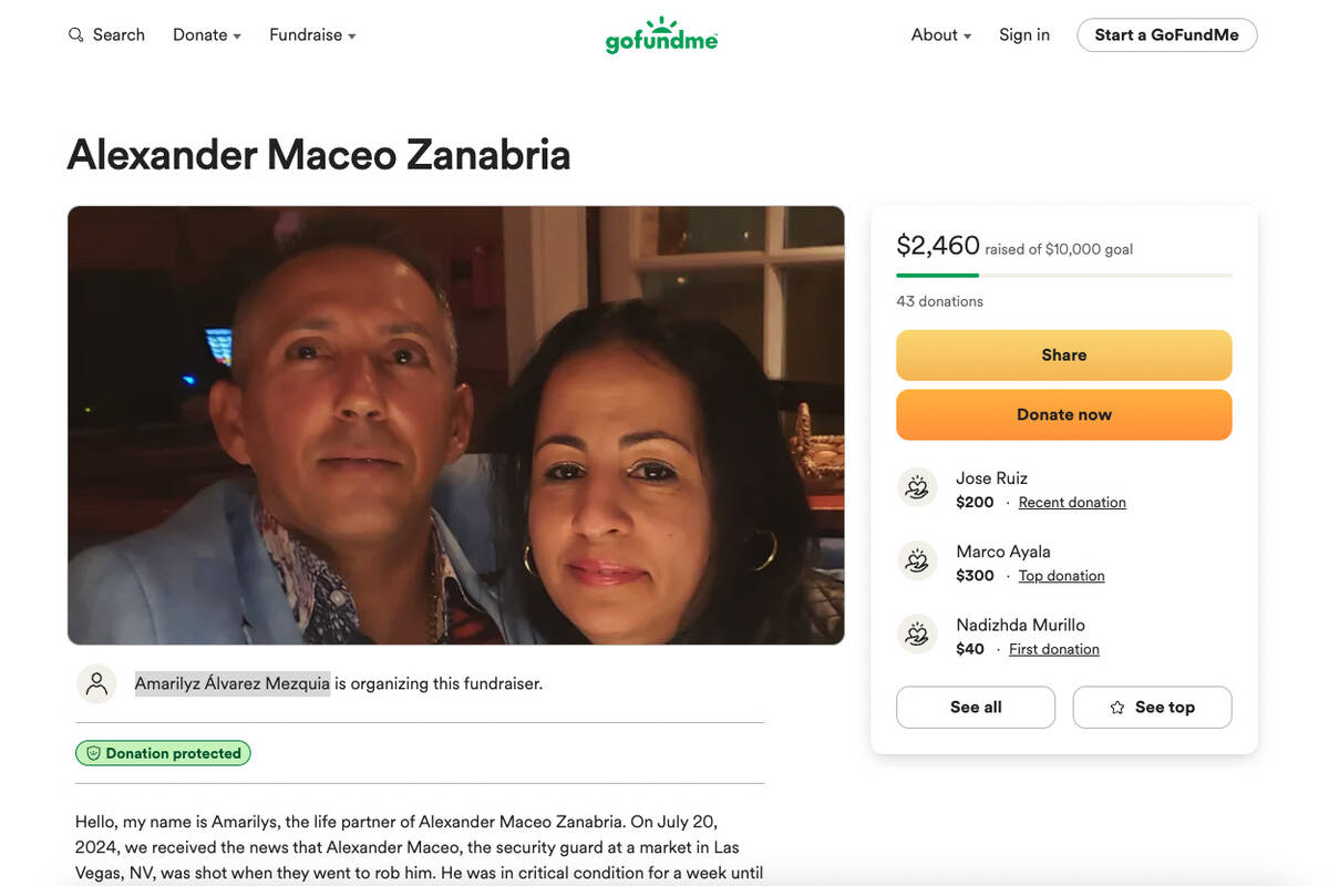 Alexander Maceo-Sanabria aparece en una captura de pantalla de una página de GoFundMe creada p ...