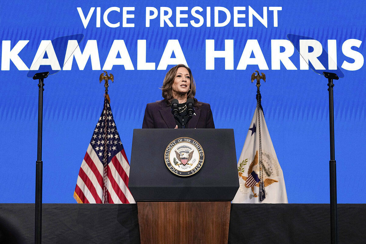 La vicepresidenta Kamala Harris habla durante un acto, el 25 de julio de 2024, en Houston. Harr ...