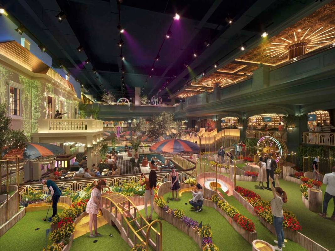 Vista general del Swingers Las Vegas Crazy Golf Club, que abrirá el 8 de noviembre de 2024 en ...