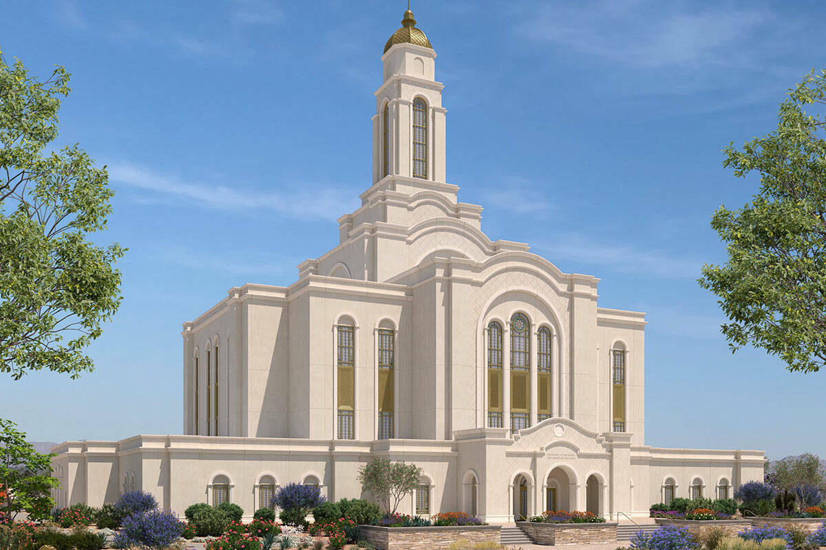 Representación del exterior del Lone Mountain Nevada Temple. (Iglesia de Jesucristo de los San ...