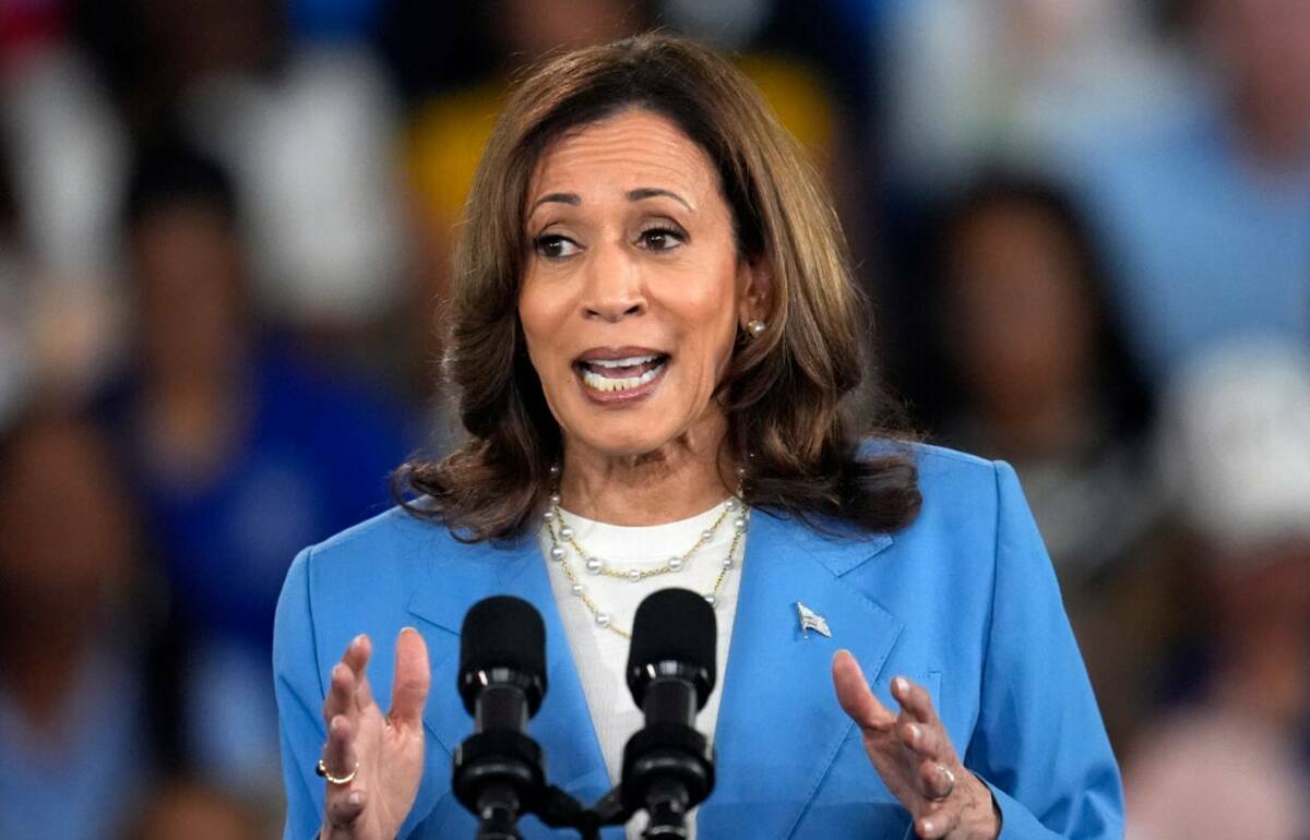 La vicepresidenta Kamala Harris habla en un acto de campaña en el Hendrick Center for Automoti ...