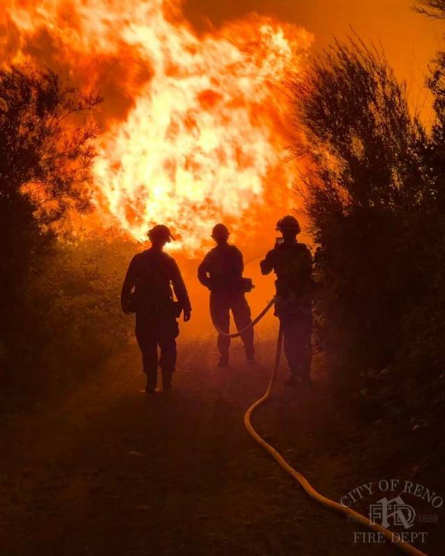 Bomberos trabajan para contener el Incendio de Gold Ranch, que ardió cerca de la ciudad de Ver ...