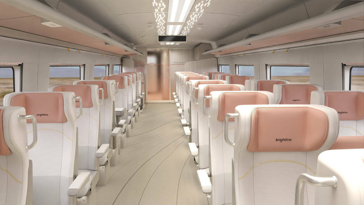 Representación del interior de un vagón de lujo del tren Siemens Mobility American Pioneer 22 ...