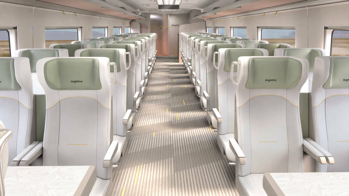 Representación del interior de un vagón inteligente de un tren Siemens Mobility American Pion ...