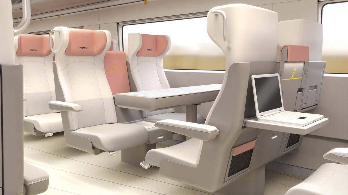 Representación del interior de un vagón de alta calidad de un tren Siemens Mobility American ...