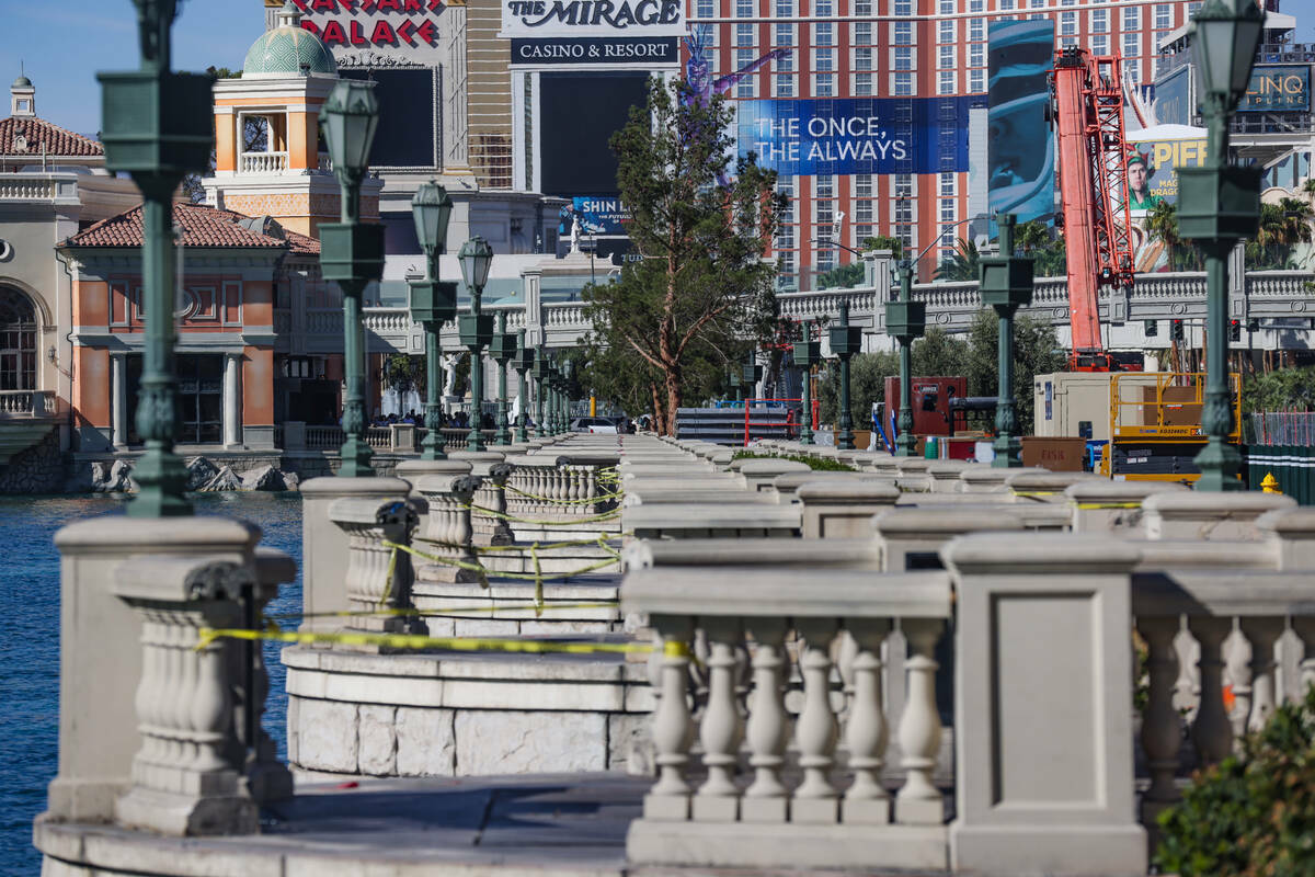 Espacios vacíos donde antes había árboles en el exterior del hotel-casino Bellagio, en Las V ...