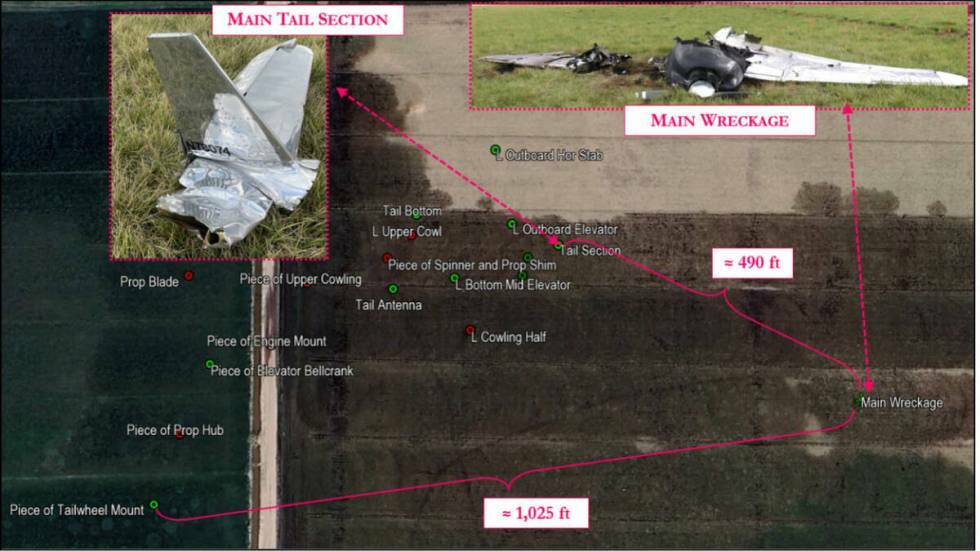 Mapa del campo principal de restos del Globe Swift GC-1B que se estrelló cerca del Aeropuerto ...