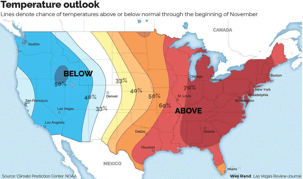 El Centro de Predicción del Clima muestra las probabilidades de que la precipitación esté po ...