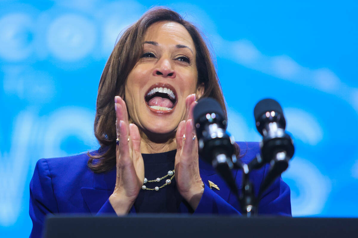 La candidata presidencial demócrata, la vicepresidenta Kamala Harris, habla durante un mitin d ...