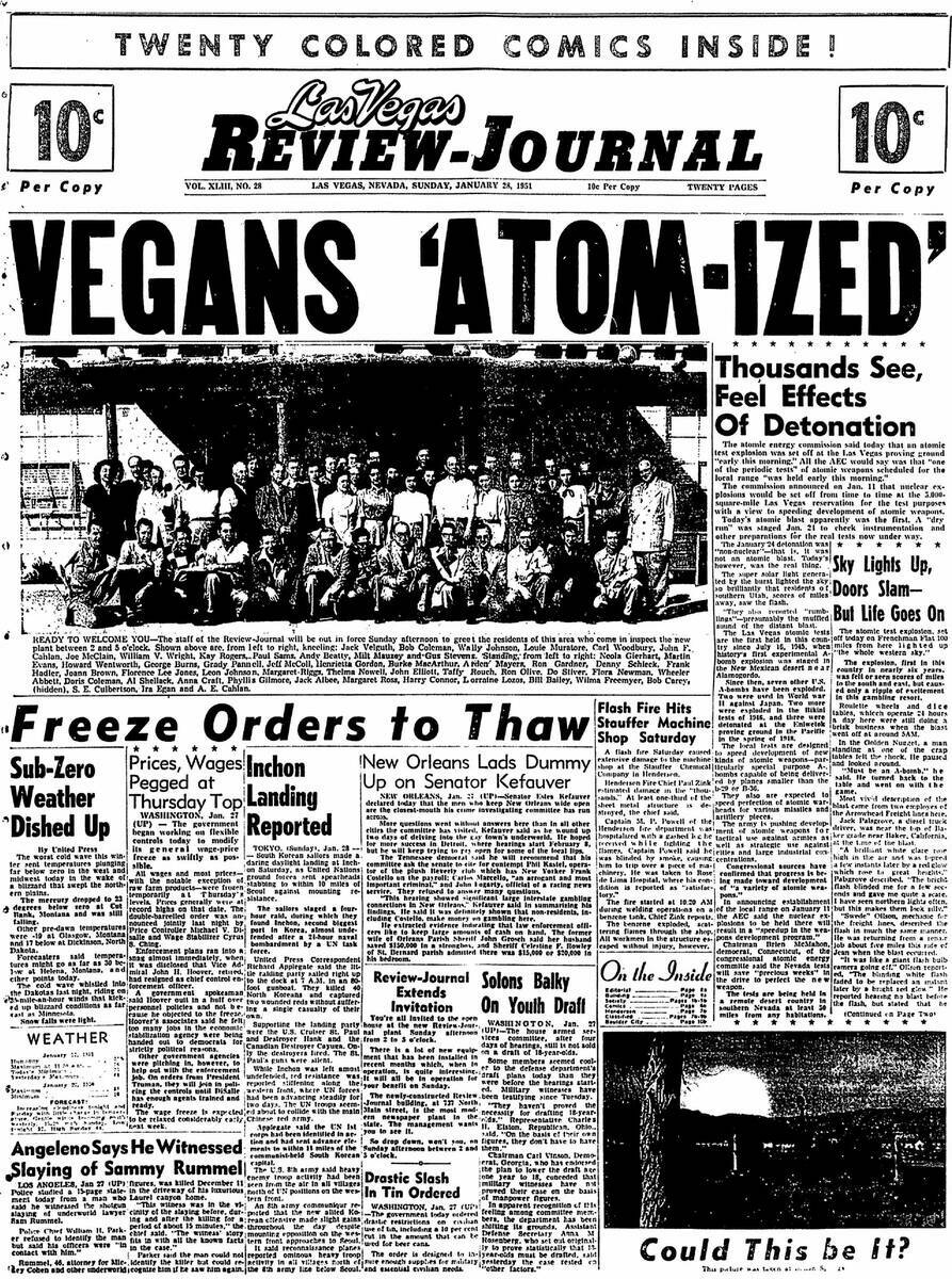 La primera plana del 28 de enero de 1951 del Las Vegas Review-Journal. (Review-Journal)