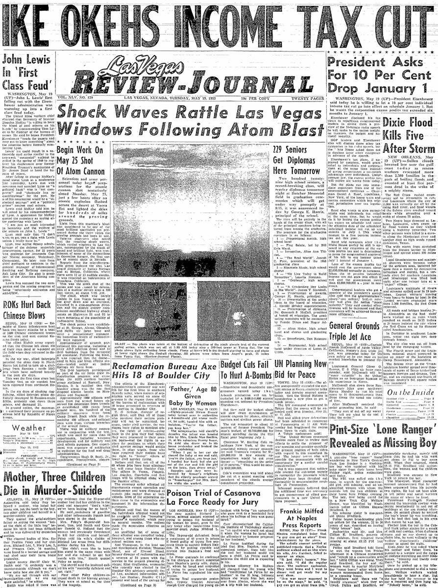 La primera plana del 19 de mayo de 1953 del Las Vegas Review-Journal. (Review-Journal)