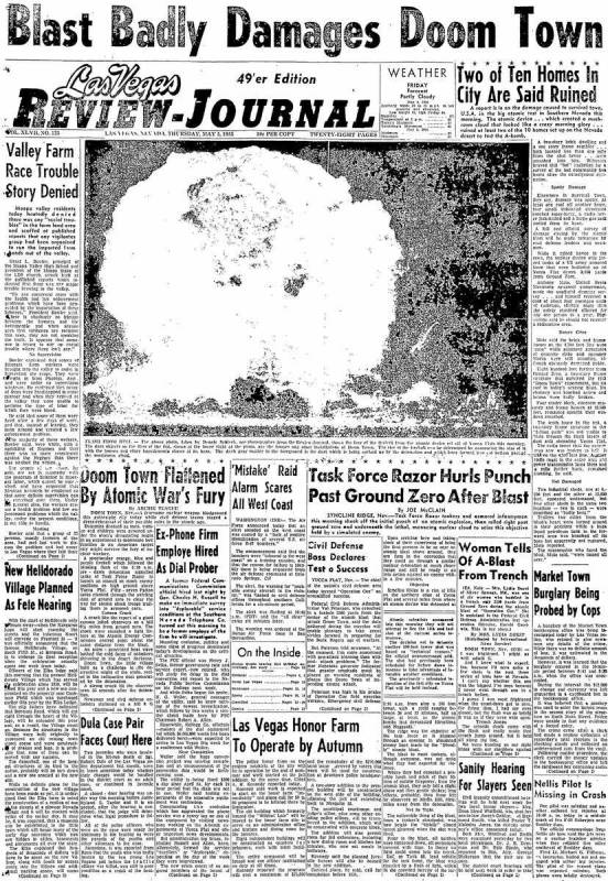 La primera plana del 5 de mayo de 1955 del Las Vegas Review-Journal. (Review-Journal)