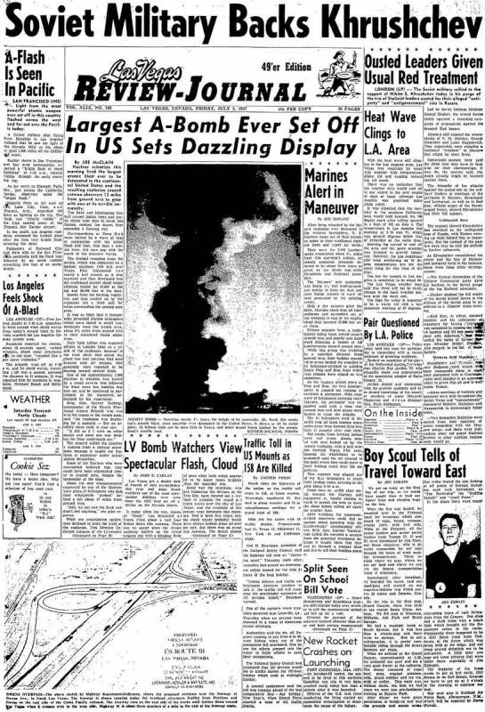 La primera plana del 5 de julio de 1957 del Las Vegas Review-Journal. (Review-Journal)