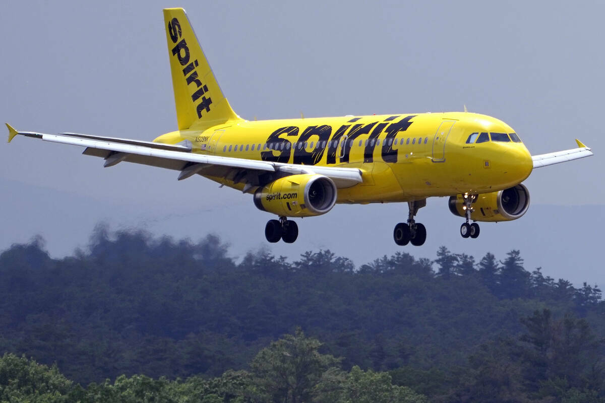 Un Airbus 319 de Spirit Airlines se acerca al aeropuerto regional de Manchester Boston para ate ...