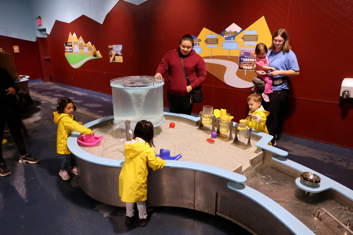 Padres e hijos exploran la exhibición ‘Mundo del Agua' en el Discovery Children’s Museum, ...